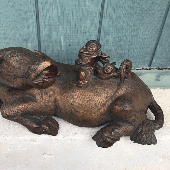 Scarce Antique Chinese Lucky Fengshui Buffalo Bull Figurine Sculpture Harvard - Picture 4 of 11